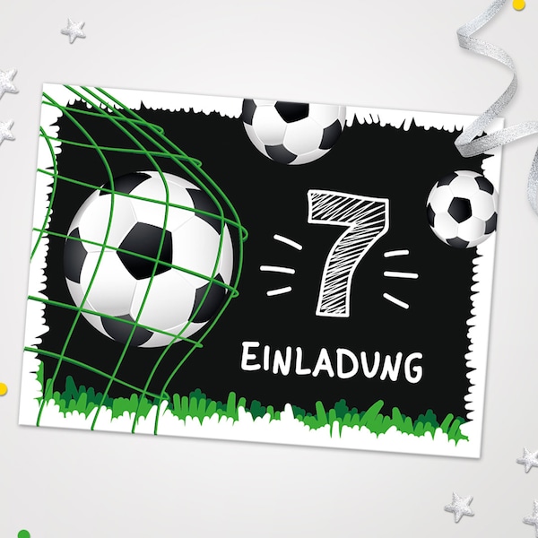 Fußball Einladungskarten zum 7. Kindergeburtstag für Jungen Fußball coole Einladungen zum Geburtstag Jungsgeburtstag  Fussball-Motiv