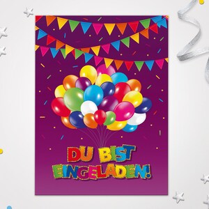 Einladungskarten Luftballons zum Kindergeburtstag coole Karten zum Geburtstag Regenbogen-Motiv für Mädchen Jungen Jungs Mädels Einladungen