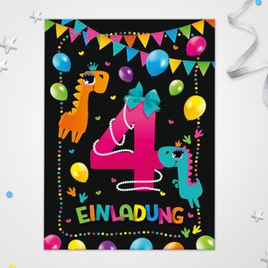 Einladungskarten Dinosaurier zum 4. Kindergeburtstag Einladungen zum Geburtstag Dino-Motiv für Mädchen Mädels Karten Saurier schöne Karten