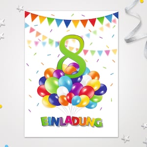 Einladungskarten Luftballons zum 8. Kindergeburtstag coole Karten zum Geburtstag Regenbogen-Motiv für Mädchen Jungen Mädels Einladungen