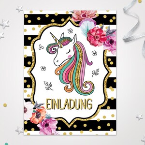 Einladungskarten Einhorn zum Kindergeburtstag Einladungen zum Geburtstag Einhorn-Motiv für Mädchen Mädels Karten Blumen schöne Karten