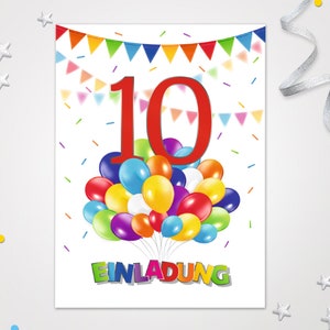 Einladungskarten Luftballons zum 10. Kindergeburtstag coole Karten zum Geburtstag Regenbogen-Motiv für Mädchen Jungen Mädels Einladungen