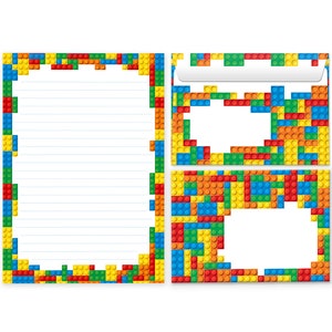 Briefpapier-Set Bausteine Briefblock Umschläge Blöcke für Jungs Jungen Bauklötze-Motiv A4 A5 building bricks Notizblock Papier cool