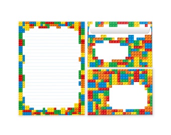Briefpapier-Set Bausteine Briefblock Umschläge Blöcke für Jungs Jungen Bauklötze-Motiv A4 A5 building bricks Notizblock Papier cool