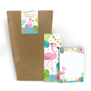Mitgebsel-Set Tüten Aufkleber / Mini-Notizblöcke / Lesezeichen / kleine Gastgeschenke für Kindergeburtstag Mädchengeburtstag pink Flamingo