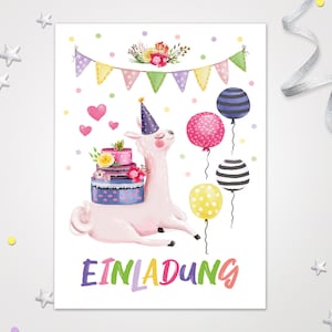 Einladungskarten Lama zum Kindergeburtstag coole Einladungen zum Geburtstag Lama-Motiv für Mädchen Mädels Karten Lama schöne Karten Alpaka