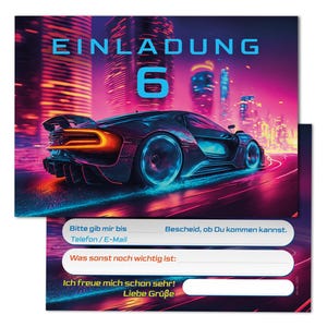 Auto Einladungskarten zum 6. Kindergeburtstag Jungen Rennauto coole Einladungen sechste Geburtstag Jungsgeburtstag Rennwagen-Motiv Jungs