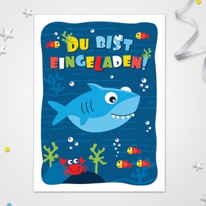 Einladungskarten Hai zum Kindergeburtstag Karten zum Geburtstag Hai-Motiv für Jungen Jungs Mädchen Einladungen Haifisch Krabbe Fische