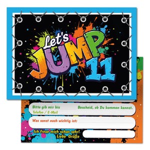 Jump Einladungskarten zum 11 Kindergeburtstag Einladungen elfte Geburtstag Trampolin Mädchen Jungen Mädels Kinder Springen Jumpen Jump-Park