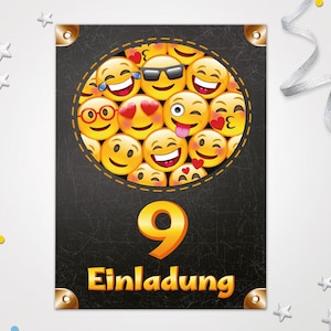 Einladungskarten Emoticons zum 9. Kindergeburtstag coole lustige Einladungen neunte Geburtstag Karten für Mädchen Jungen Jungs Mädels Smiley