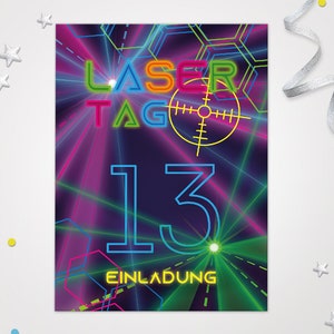 Einladungskarten Lasertag zum 13. Kindergeburtstag coole Karten zum Geburtstag Lasertag-Motiv für Mädchen Jungen Jungs Mädels Einladungen