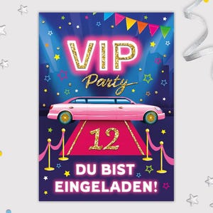 VIP Einladungskarten zum 12 Kindergeburtstag Karten zwölfte Geburtstag Mädchen Einladungen Geburtstagseinladungen Mädchengeburtstag Disco