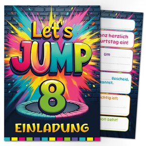 Jump Einladungskarten zum 8. Kindergeburtstag Einladungen achte Geburtstag Trampolin Mädchen Jungen Mädels Kinder Springen Jumpen Jump-Park