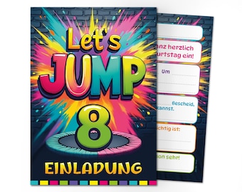Jump Einladungskarten zum 8. Kindergeburtstag Einladungen achte Geburtstag Trampolin Mädchen Jungen Mädels Kinder Springen Jumpen Jump-Park