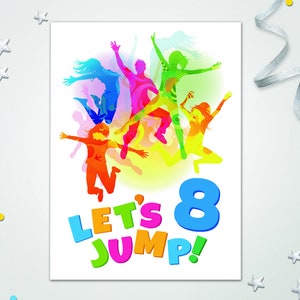 Jump Einladungskarten zum 8. Kindergeburtstag Trampolin springen jumpen coole Einladungen achte Geburtstag für Mädchen Jungen Jump-Park