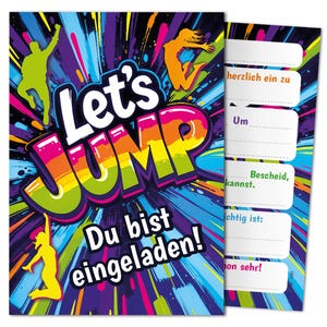 Einladungskarten Trampolin zum Kindergeburtstag Karten zum Geburtstag Jump-Motiv für Mädchen Jungen Jungs Mädels Einladungen Springen jumpen