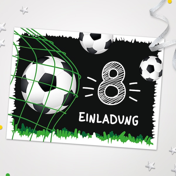 Fußball Einladungskarten zum 8. Kindergeburtstag für Jungen Fußball coole Einladungen zum Geburtstag Jungsgeburtstag  Fussball-Motiv