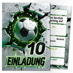 Fußball Einladungskarten zum 10. Kindergeburtstag Jungen Fussball coole Einladungen zehnte Geburtstag Jungsgeburtstag Fußball-Motiv Jungs