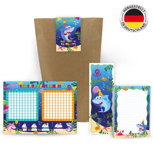 Mitgebsel-Set Hai Tüten Aufkleber / Schiffe versenken / Gastgeschenke Kindergeburtstag Jungen Geburtstag Party Haifisch Fische Luftballons