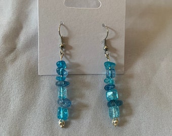 Set De Bijoux Paris Nacre & Verre Perles Carré Bleu - Collier & Boucles D'Oreilles - Lideva Paris