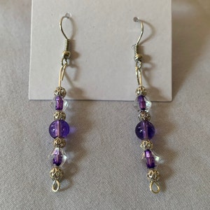 purple and silver dangle earrings