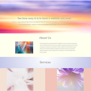 May include: Website design theme with a colorful abstract background. The text "See how easy it is to have a website you love!" is displayed on the page. The text "About Us" is displayed below the text. The text "Services" is displayed below the text "About Us".