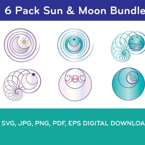 Sun and Moon 6 Pack SVG, JPG, EPS, Png, Pdf - Digital Download for Crafting & Design - Witchy, Astrology, Metaphysical