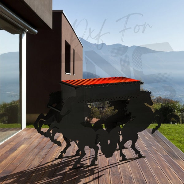 Horse BBQ Dxf | Grill Plasma Grill | Feuerstelle Cnc | Portable Plasma Laser | Portable Dxf | SVG Camping