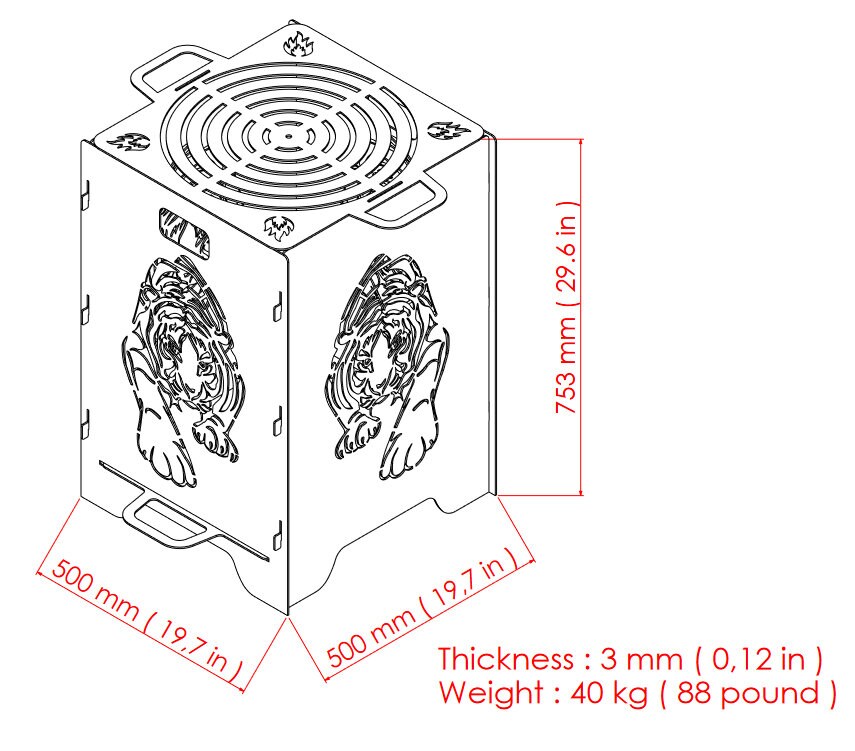Tiger Square Firebox Dxf / Detachable and Easy to Carry / Folding Fire ...