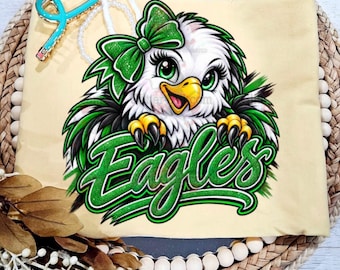 Eagles Mascot School Spirit Girly Green with Bow