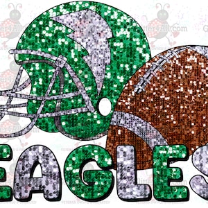 Sequin Eagles Green Silver White Football