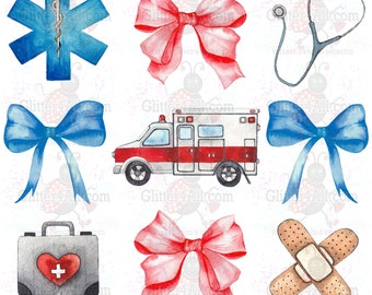 Coquette Collage Watercolor Ambulance EMS and Bows