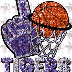 Faux Sequin Tigers Purple Silver Basketball Goal Finger