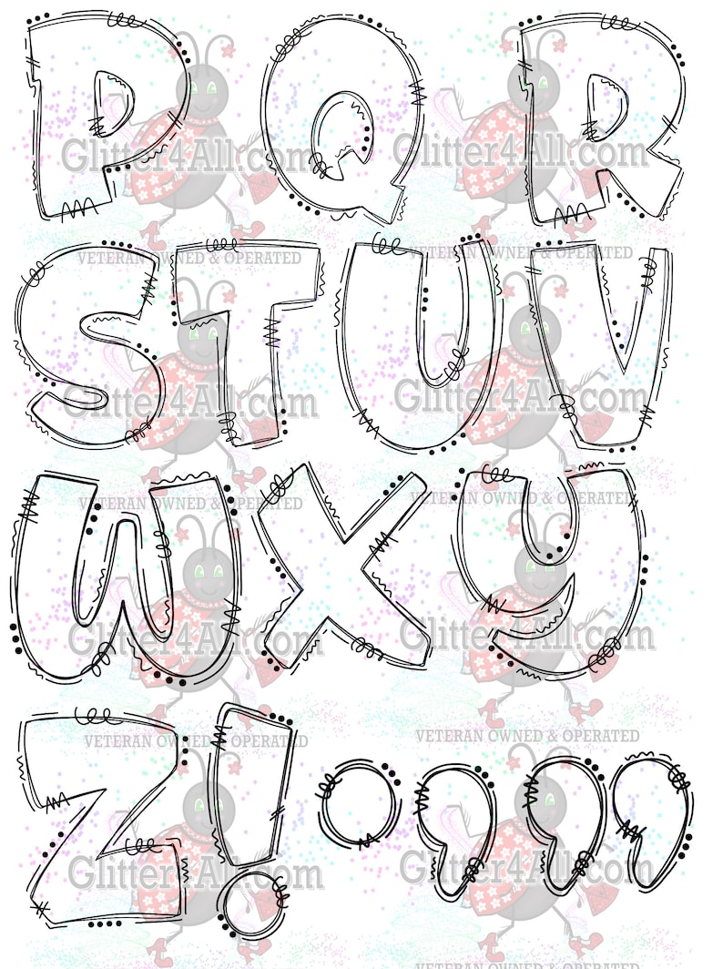 Fat Transparent Doodle Fillable PNG Letters upper &amp; Lower - Etsy
