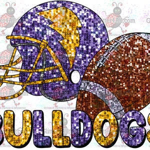 Sequin Bulldogs Purple Gold Football