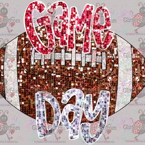 Faux Sequin Game Day Football Red and Silver/White