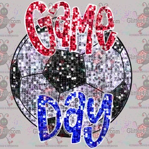 Faux Sequin Game Day Soccer Red Blue White Outline