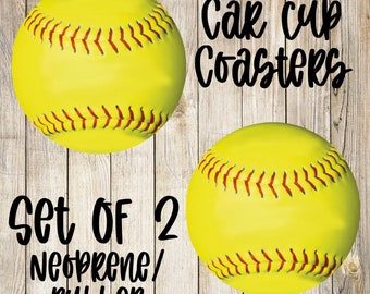Softball Car Coasters (Set of 2)