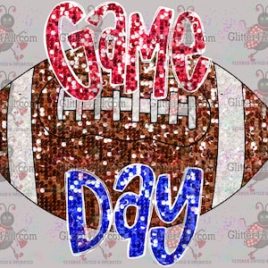 Faux Sequin Game Day Football Blue and Red
