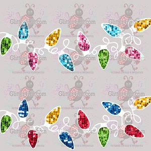 Puede incluir: Un patrón repetido de luces navideñas coloridas con texturas brillantes. Las luces son de varios colores, incluyendo verde, azul, rojo, rosa y dorado. También se ve el texto "Glitter4All.com" y "VETERAN OWNED & OPERATED".