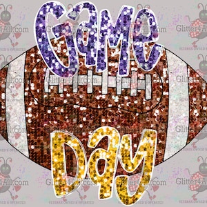 Faux Sequin Game Day Football Purple and Gold