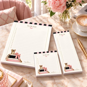 Preppy Pink & Black To-Do List Notepad, Small, Large or Magnetic