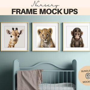 Kid&#39;s room Square Frame Mockup for wall art, Nursery,  PSD Template - Set of 6