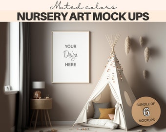 6 Kid's Room Frame Mockups Muted Colors Poster Mock ups for Wall Art Nursery Decor Mock-ups Kid frame Mock-up PSD Template bundle of 6