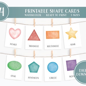14 Tarjetas de formas educativas, Tarjetas flash Montessori, Tarjetas preescolares, Imprimibles