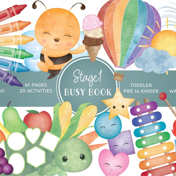 Busy Book Printable Toddler Activities Montessori Homeschool Resources Preschool Pre-K Kids Learning Materials