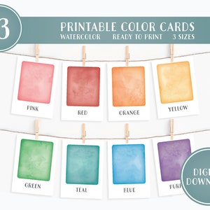 13 educatieve kleurenkaarten, Montessori-flashcards, pre-schoolkaarten, afdrukbaar