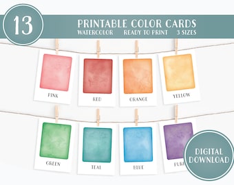 13 Educational Color Cards, Montessori flashcards, Pre-School Cards, Printable