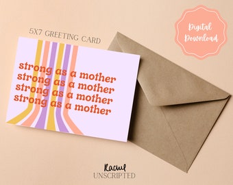 Strong as a Mother - Mother's Day Printable Greeting Card | Instant Download | Cute Funny Blank Card