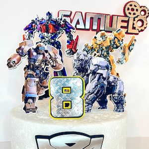 Transformers Birthday Cake Decoration Featuring Optimus and Bumblebee